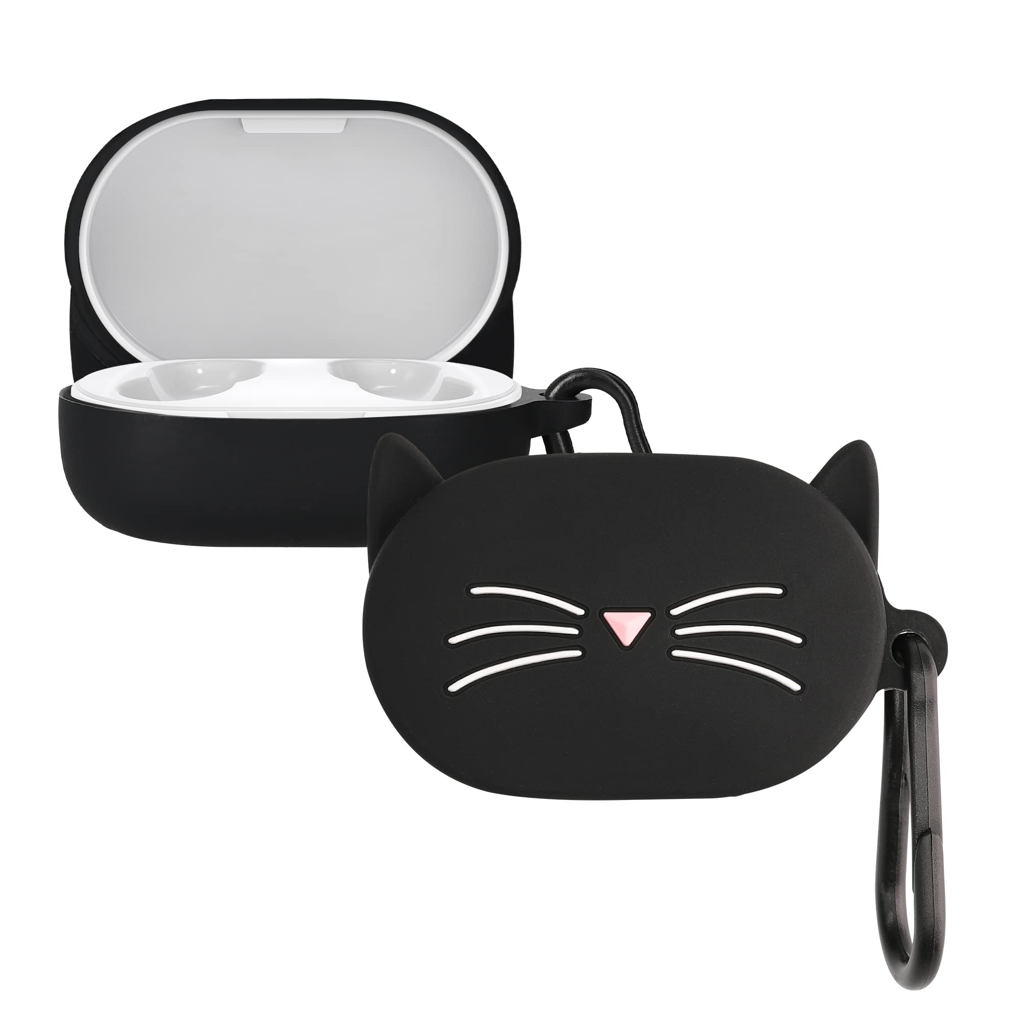 kwmobile Silicone Case Compatible with Xiaomi Mi True Wireless Earbuds Basic 2 / Airdots 2 Case Cover - Cat Black/White