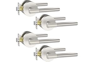 Asidrama 4 Pack Passage Brushed Nickel Door Handles, Door Lever with Door Knobs Indoor for Bedroom or Bathroom, Heavy Duty Door Handles Interior with Locks for Left Right Sided Doors