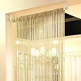 Topixdeals Rare Flat Silver Ribbon Door String Curtain Thread Fringe Window Panel Room Divider Cute Strip Tassel Party Events (2 Pack, Champagne)
