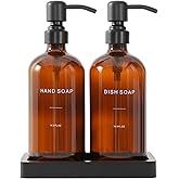 Prus Waso Amber Soap Dispenser Set, Soap Dispenser for Kitchen Sink with Black Stainless Steel Pump, Perfect for Kitchen Accessories Decor. (Amber)