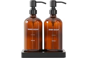 Prus Waso Amber Soap Dispenser Set, Soap Dispenser for Kitchen Sink with Black Stainless Steel Pump, Perfect for Kitchen Accessories Decor. (Amber)