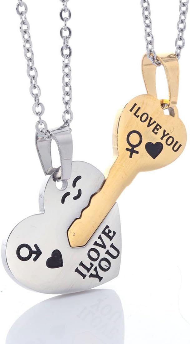 Key Letters Heart-Shaped "I LOVE YOU" Couple Pendant Split Necklaces for Boyfriends Girlfriends Lovers Valentine's Gift Jewelry