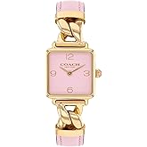 COACH Women's Cass 2H Quartz Watch, Square Case, Genuine Leather Strap, Contemporary Design for Her