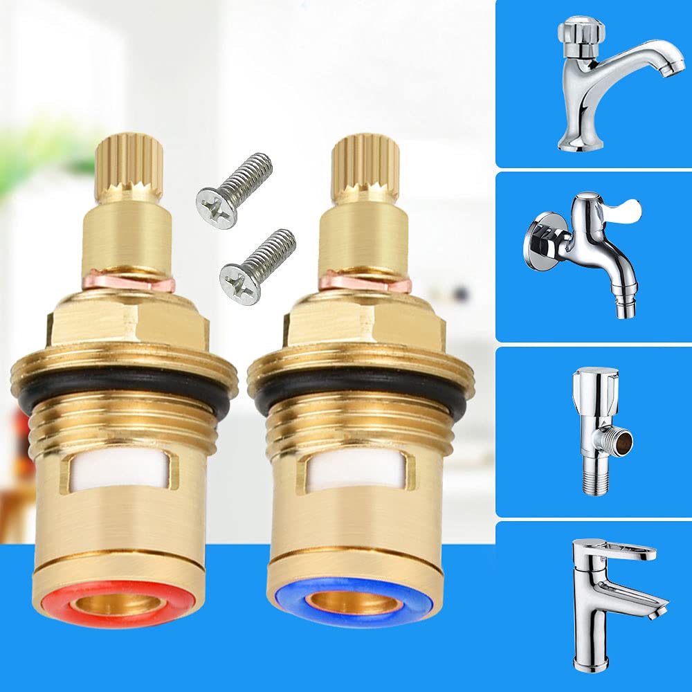 EMAGEREN 1Pair Replacement Tap Cartridges 1/2" Ceramic Disc Tap Valve Shower Cartridge Flow Valve Quarter Turn Inner Faucet Valve with Solid Brass Screws for Kitchen Bathroom Faucet Tap (Hot & Cold)