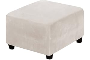 ADPON Square Velvet Ottoman Covers Ottoman Slipcover Square Footstool Protector Covers Storage Stool Ottoman Covers Stretch with Elastic Bottom (Medium,Beige)