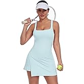QIQIWUBA Women's Tennis Dress with Built in Shorts and Bra Workout Mini Dress Square Neck Athletic Skort Dress Golf Outfits