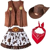 Dressy Daisy Baby Toddler Little Kids Girls Western Style Cowgirl Halloween Costume Dress Up Party Outfit with Vest and Hat