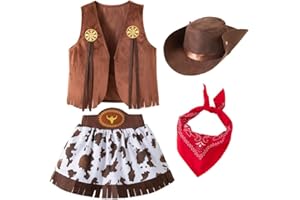 Dressy Daisy Toddler Little Kids Girls Western Style Cowgirl Halloween Costume Dress Up Party Outfit with Vest and Hat