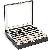 Huvon Sunglasses Organizer Case with Adjustable Slots, Eyeglasses Display with Lid, Eyewear Storage Box for Large Glasses