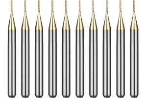 WEXWE Tools 10Pcs 0.6mm TiN Coating Solid Carbide End Mill Engraving Milling Cutter CNC Router Bits for PCB Machine, 1/8" Shank 1BOX