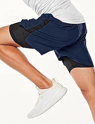 TSLA Men's 2 in 1 Active Running Shorts, Quick Dry