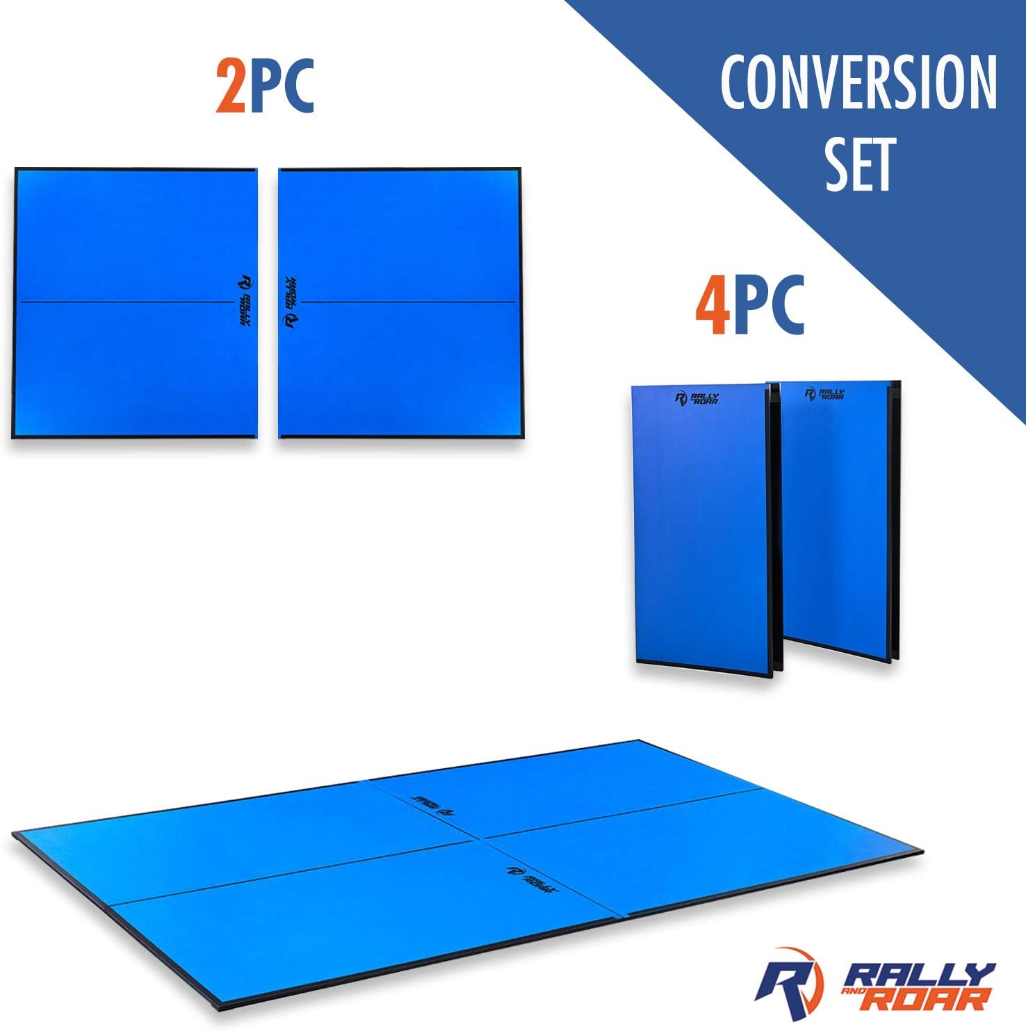 Indoor Table Tennis Conversion Top with Net Set by Rally & Roar โ 2 Piece (5/8โ Thick) or 4 Piece (1/2โ Thick) Set - Quick Set Up, Portable Tops, Space Saving Storage, Regulation Tournament Size