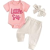 Ayalinggo Newborn Baby Girl Clothes Little Sister Romper Lil Sis Short Sleeve Tshirt Pants Headband Summer Infant Clothes
