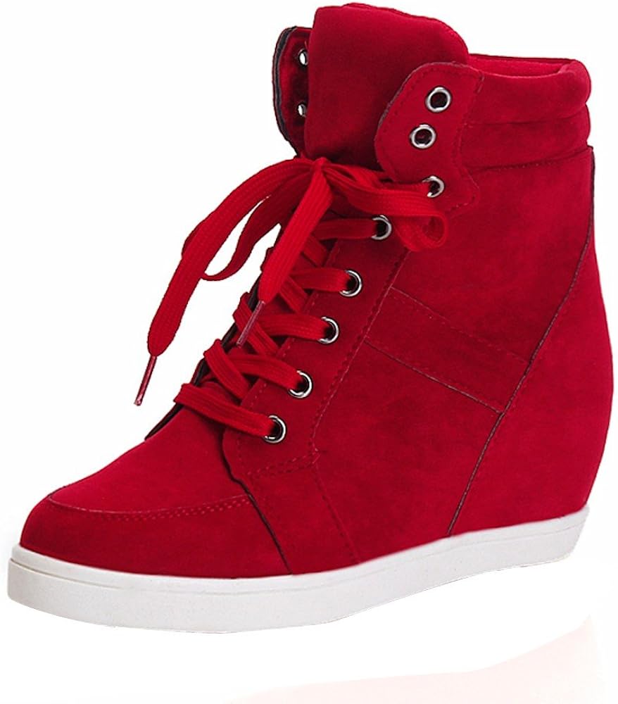 red wedge heel boots