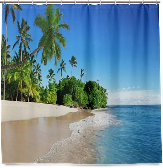 Tropical Scenery Shower Curtain 3d Window Beach Themed Palm Tree
