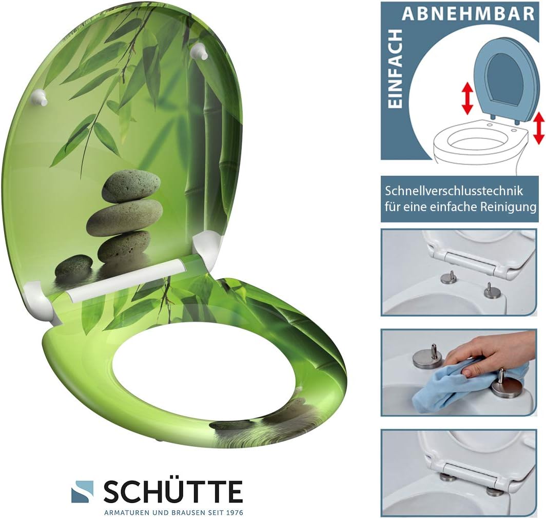 SCHÜTTE 82365 Toilet Seat Duroplast Green Garden Toilet Seat with Soft-Close Mechanism and Quick Release for Easy Cleaning Maximum Load 150 kg Stones Design - Image 4