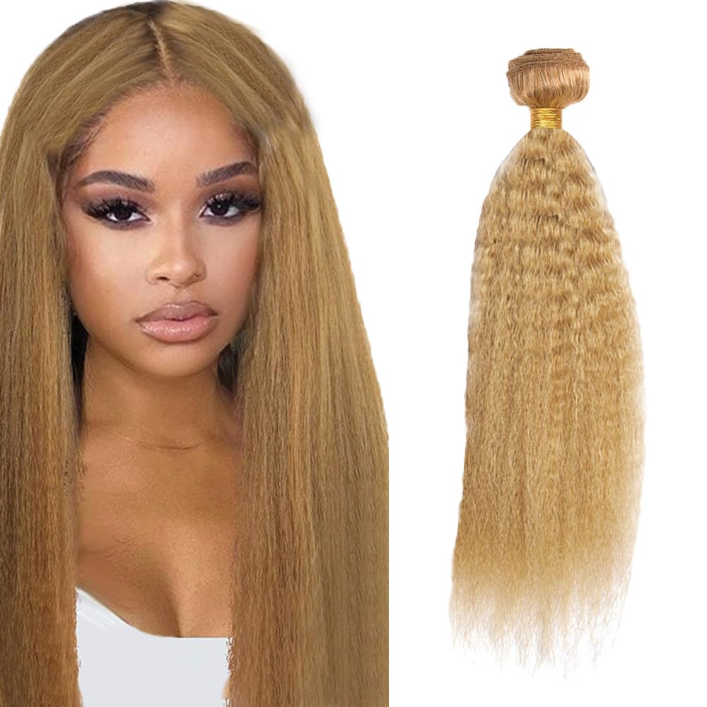Photo 1 of #27 Blonde Bundles Human Hair Yaki Straight Bundles 22 Inch 1 Bundle Unprocessed Brazilian Virgin Hair Honey Blonde Kinky Straight Human Hair Extensions