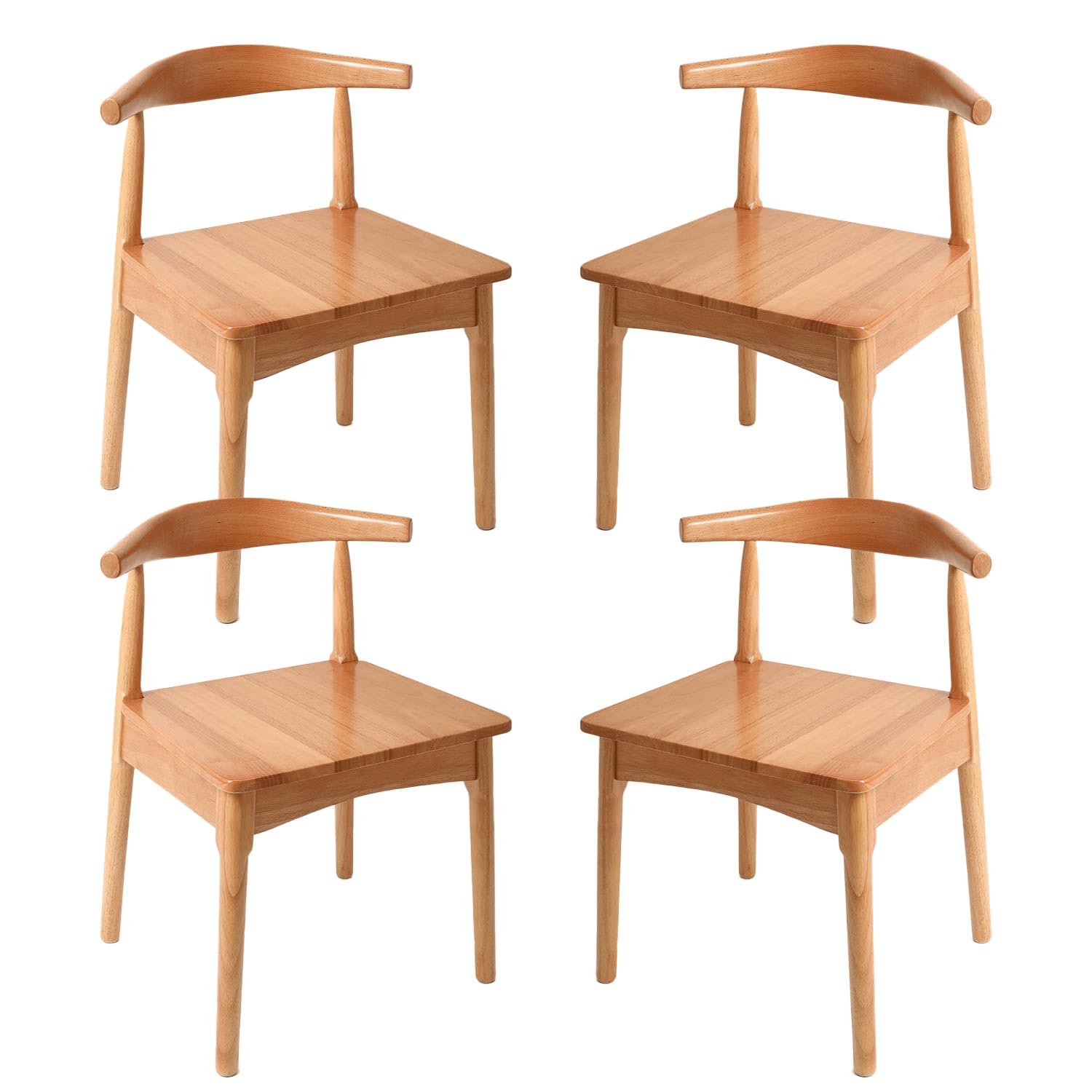 Photo 1 of DELAVIN Solid Wood Dining Chairs Set of 4, Farmhouse Dining Room Chairs with Curved Backrest, Mid Century Modern Dining Chair for Living Room, Kitchen, Bedroom, Oak