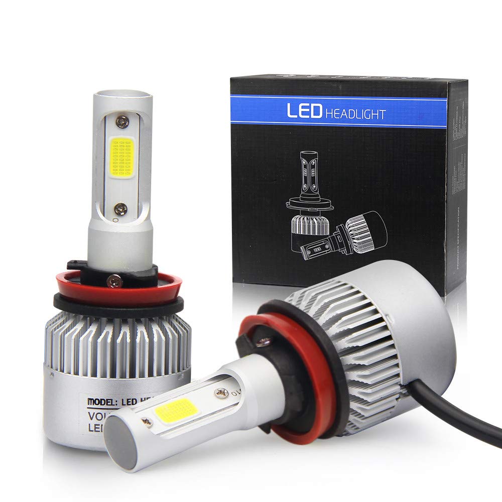 Jiuguang Pair LED Automobile Lamp Headlight Bulbs with Advanced LED COB Chips and All-in-One Conversion kit S2/8000LM/6500K H1 H4 H7 H11 H13 9005 9006 9007 3 Year Warranty (H11)