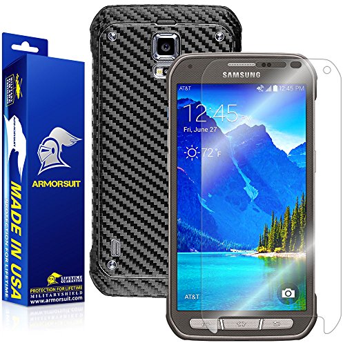 ArmorSuit MilitaryShield Samsung Galaxy S5 Active Screen Protector + Black Carbon Fiber Full Body Skin / Front Anti-Bubble HD Shield w/ Lifetime Replacements