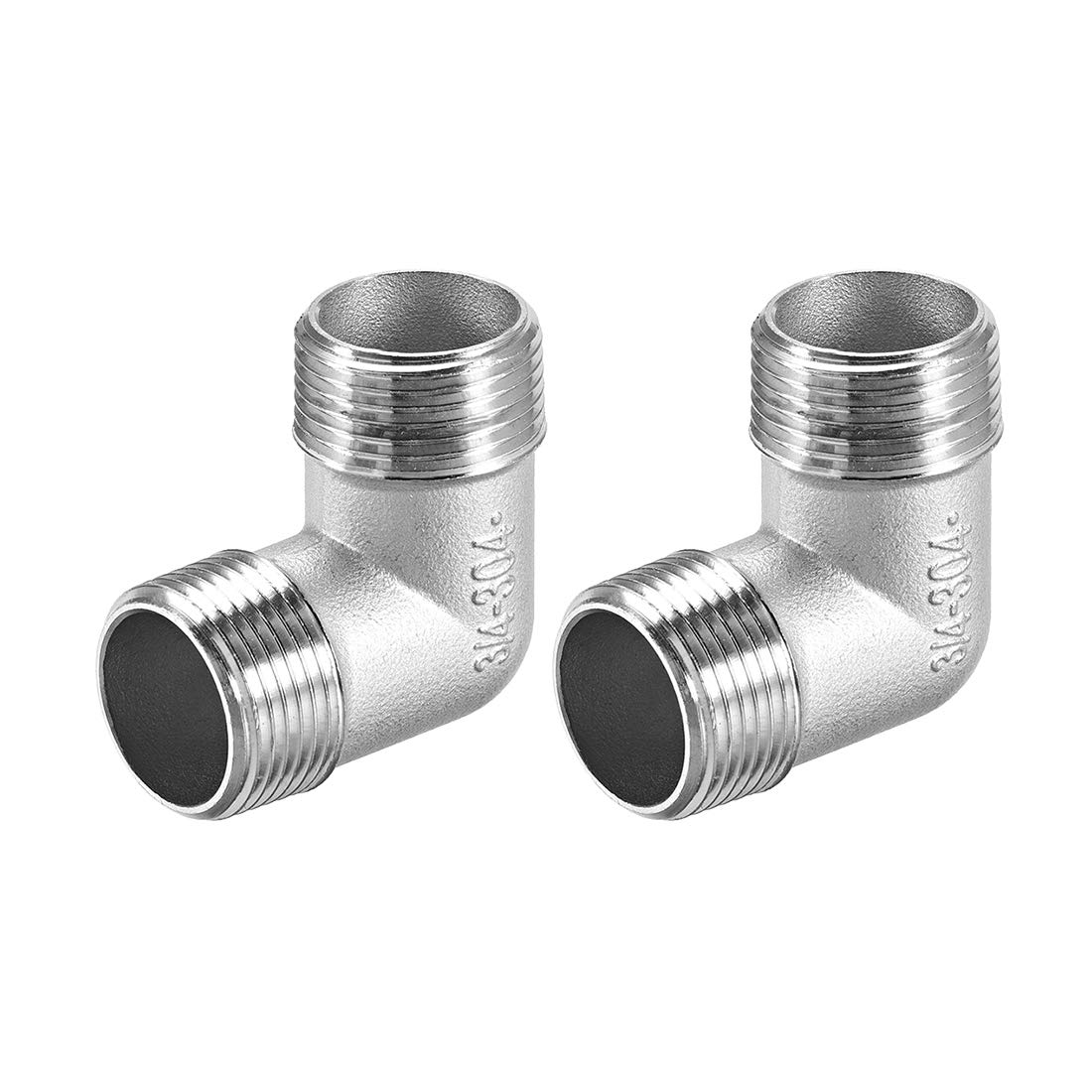 sourcing map Stainless Steel 304 Cast Pipe Fitting 90 Degree Elbow 3/4 BSPT Male x 3/4 BSPT Male Thread 2pcs