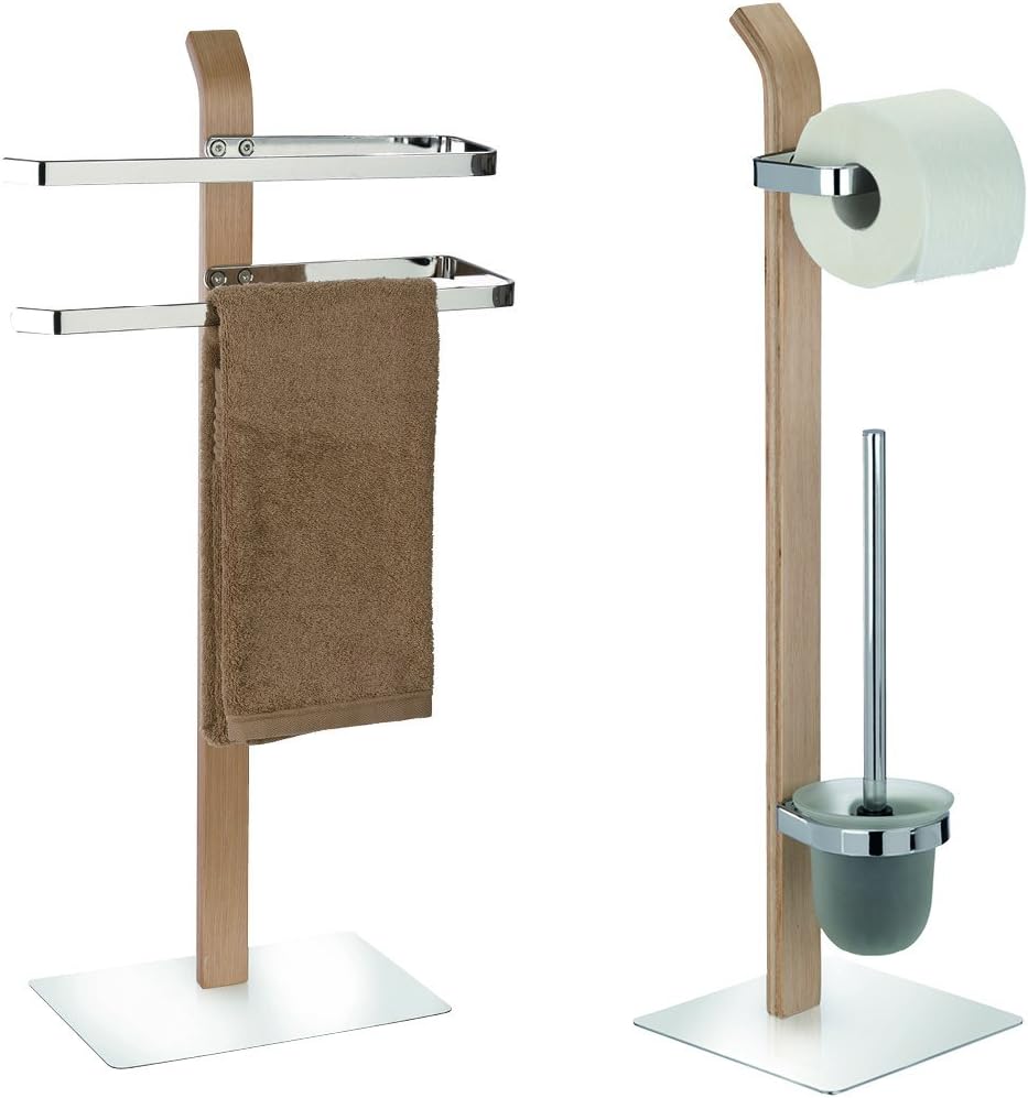 WENKO 20397100 Free standing toilet brush Samona Nature - Steel, 20 x 71.5 x 20 cm, Chrome, Brown, 50 x 40 x 25 cm - Image 3