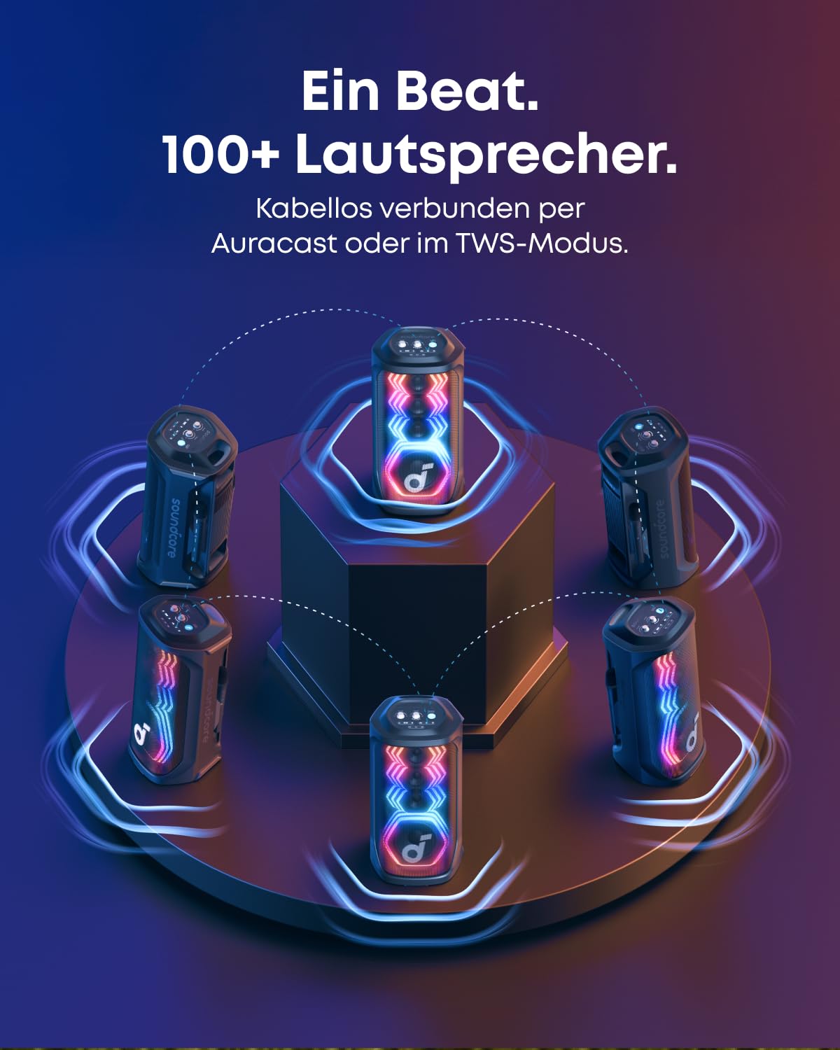 soundcore Rave 3S Partybox mit KI-Karaoke, Party-Lautsprecher mit 2 kabellosen Mikros, 200W Sound, KI-Gesangsentfernung, Lichtshow, Auracast, 12h Spielzeit, Bluetooth Lautsprecher für innen & außen 6