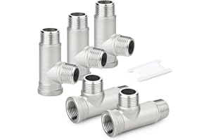 TAISHER 5PCS 304 Stainless Steel Tee Pipe Fittings, 1/2" NPT Female x 1/2" NPT Male x 1/2" NPT Male Extension Pipe Fittings, Female Run Tee