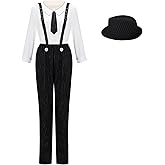 HLENOK Women 1920s Gangster Gatsby Costume Shirt Pinstripe Pants Hat Outfit Adult Roaring 20s Mafia Mobster Halloween Cosplay