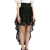 Rosegalette Womens Floral Lace Sheer Mesh Patchwork Asymmetrical A Line Midi Skirt Renaissance Goth Pirate High Low Skirts
