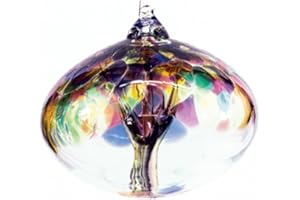 Decorvo Tree of Life Glass Orb - Large 6 inch Hand Blown Globe Handmade Hanging Garden Gazing Ball Indoor Outdoor Home Decor - Multicolored