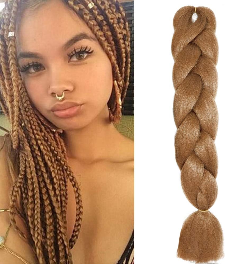 24” Braiding Hair Extension Jumbo Braids Synthetic Kanekalon Crochet Hair Afro Box Braid Heat Resistent (Light Auburn)