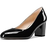 Castamere Women's Pumps Mid Chunky Block Heel Close Round Toe Classic Pumps Slip-on Comfortable Dress Casual Shoes 2.6 Inches Heels