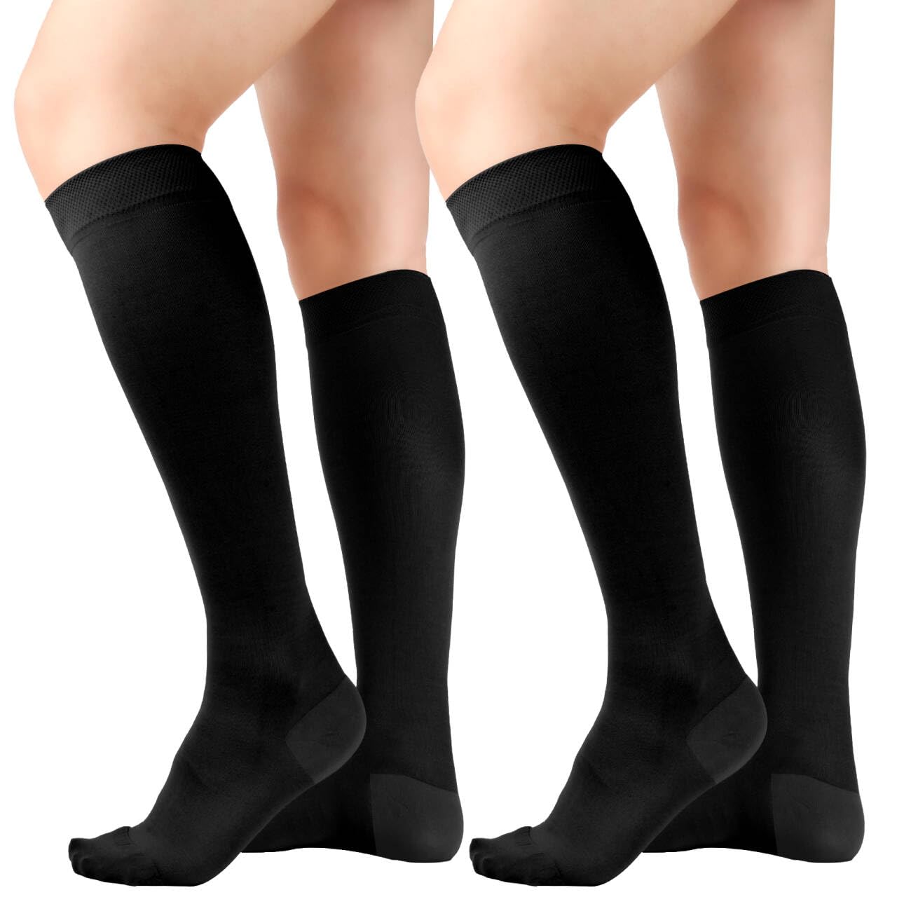 Photo 1 of +MD 2 Pairs 15-20 mmHg Medical Compression Socks for Men/Women, Lightweight Opaque Knee High Support Stockings?Black,S