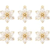 Hobbspring Cubic Zirconia Flower Charms 18k Gold Plated Flower Charms Brass Micro Pave 5-Petal Floral Charms for Jewelry Necklace Bracelets Earrings Making DIY Crafts