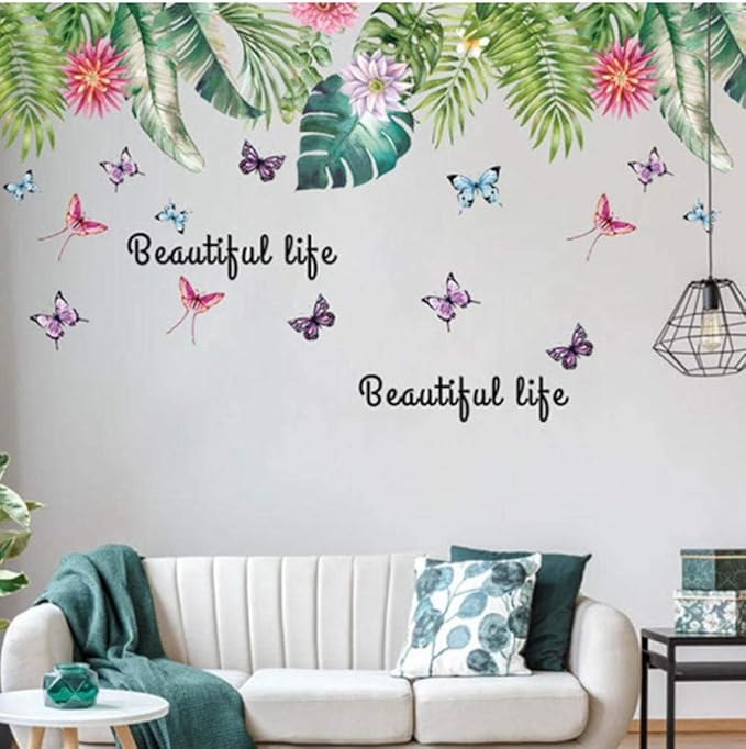 Zócalo Planta verde Pegatinas de pared Hojas tropicales Hierba Mural