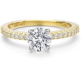 Gem Stone King Solid 14K 2 Tone Gold White Lab Grown Diamond Solitaire Engagement Ring For Women | 0.9 Cttw | Round 6MM | Wedding Anniversary Gold Ring For Women | E-F Color | VS2 Clarity
