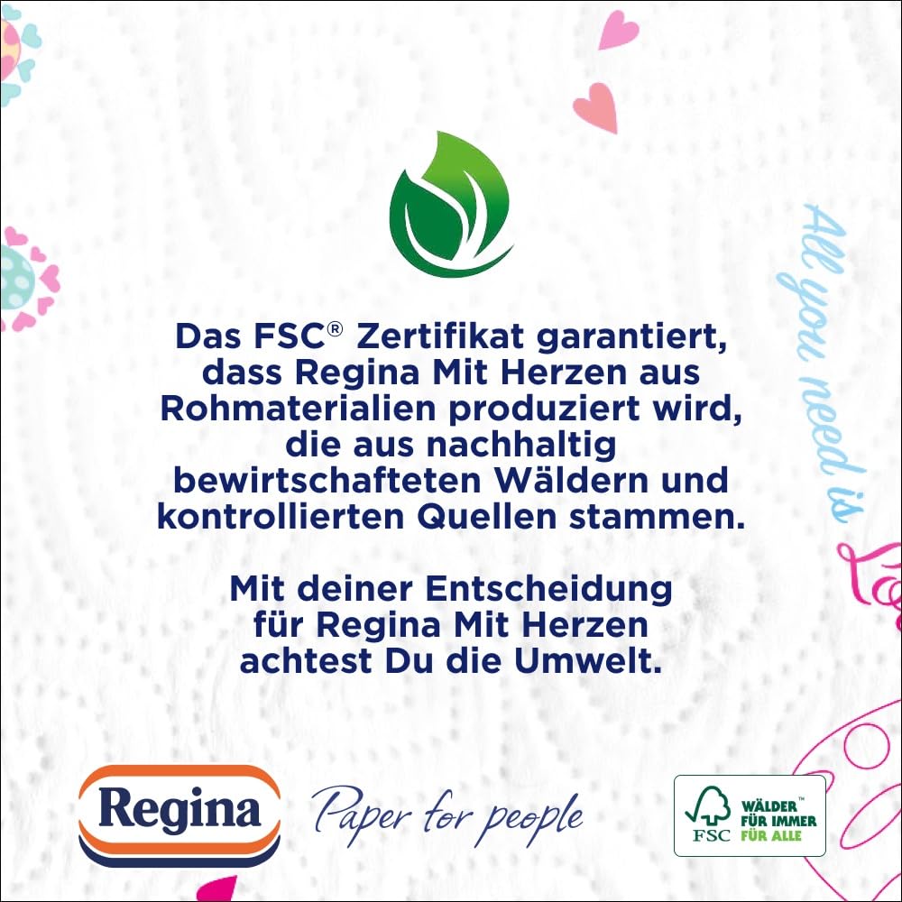 Regina mit Herzen Haushaltstücher - 32 Rollen-Packung (8 x 4 Einzelpackungen), 43 Blatt 3-Lagig, Super Saugfähig, Dick, Beständig, FSC Papier 6