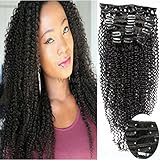 Art of Love 100% Human Hair Afro Kinky Curly Clip in Hair Extensions Natural Black Most Popular Weaves Clip on Hair Extension Pieces #1b Color 100g for Black Women (14