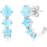 Beaux Bijoux Sterling Silver Blue Larimar Earrings for Women - Natural Larimar Stone Jewelry - Unique Hypoallergenic Dangle Larimar Earrings for Women