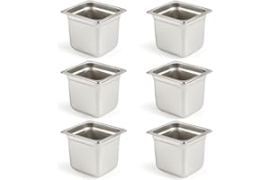 CURTA 6 Pack Anti-Jam Hotel Pans, 1/6 Size 6 Inch Deep, NSF Commercial 18/8 Stainless Steel Chafing Steam Table Pan, Catering Storage Metal Food Pan