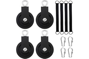 MAHIONG 4 Pcs 3.54 in Gym Cable Pulley Wheel with 4 Hanging Straps and 4 Snap Hook, Smooth Detachable 360 Degree Rotation Traction Wheel, Lift Pulley System Block Pulley for Hoists, DIY Home Projects