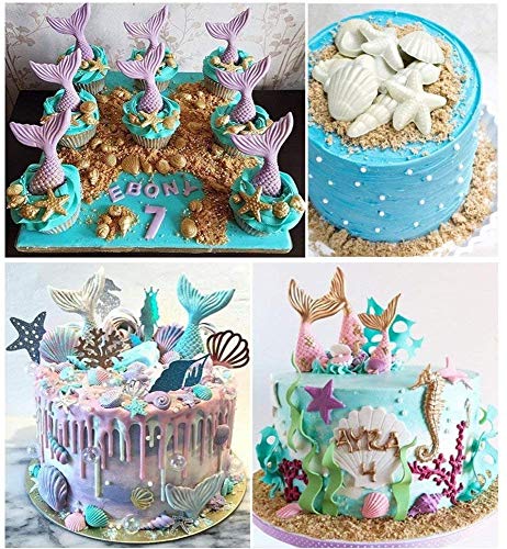 Koogel 21pcs Marine Theme Fondant Silicone Mold,Mermaid Chocolate Mold Mermaid Tail Mold Seahorse Dolphin Seashell Starfish Mold for Cake Decoration Candy Polymer Clay Sugar Craft