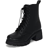 STYLISH S TAMMY ~ Womens Lace Up Ankle Boots Chunky Heel Lug Sole Side Zipper Combat Booties