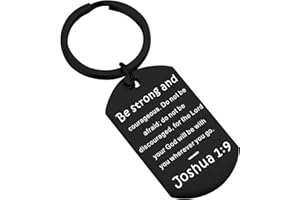QIIER Christian Keychain Be Strong and Courageous Joshua 1:9 Bible Verse Dog Tag Keychain Religious Jewelry