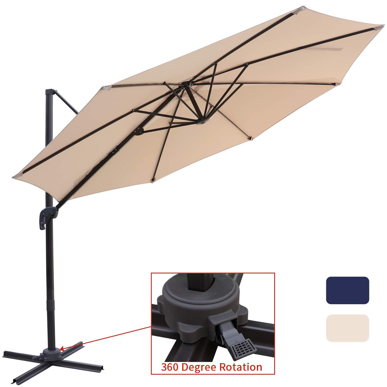 Patio Offset Cantilever Umbrella 10 Feet Outdoor Patio Hanging Umbrella 360 Degree Rotation With Cross Base 10 Ft Navy Blue1 Garden Outdoor Cjp Org In