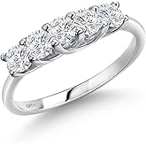 Gem Stone King 10K White Gold White Lab Grown Diamond 5 Stone Wedding Band Ring | 0.75 Cttw | Round 3.4MM | Wedding Engagement Anniversary Promise Ring For Women | E-F Color | VVS-VS