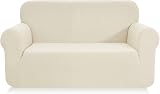 SAMSTEX 2 Seater Sofa Cover Cream 1-Piece Stretch Non Slip 57-70 inch view 1