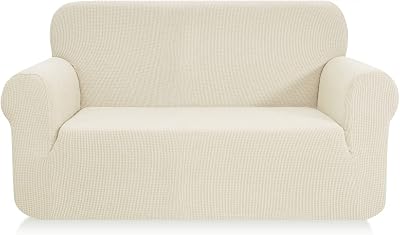 SAMSTEX 2 Seater Sofa Cover Cream 1-Piece Stretch Non Slip 57-70 inch