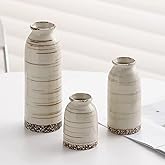 Rustic Ceramic Vase Set of 3 - Beige Rustic Vases for Flowers,Farmhouse Flower Vases for Home Decor,Small Decorative Vase Set for Living Room,Table Shelf,Centerpieces and Fireplace Decorations
